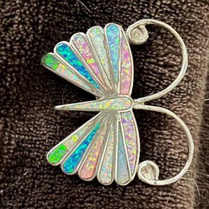 Opal (lab) stones set in Sterling Silver Butterfly Pin/Pendant Wingspan 1-1/2"